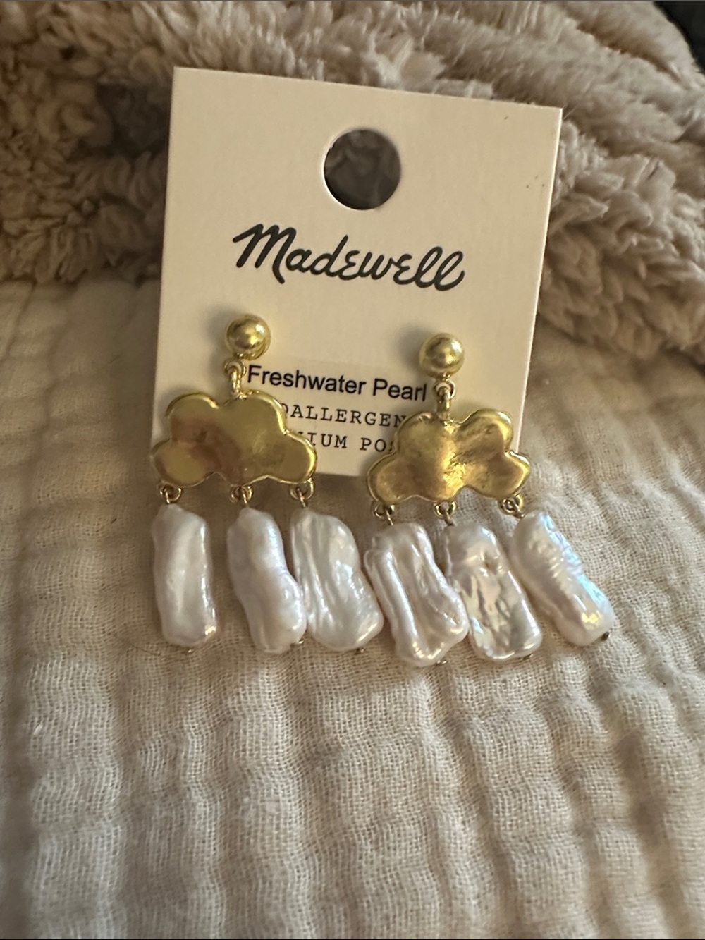 Madewell Gold Cloud Drop Earrings with White Freshwater Pearls